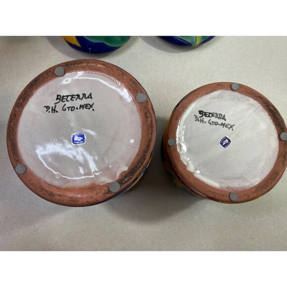Mexican Blue Talavera Pottery Canister Set of 2 Sunflower w/ Lids - Picture 10 of 16